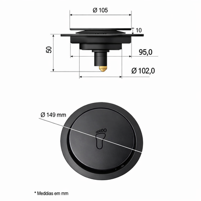 Ralo Inteligente Ideal Click 15x15 Redondo Inox Preto Fosco