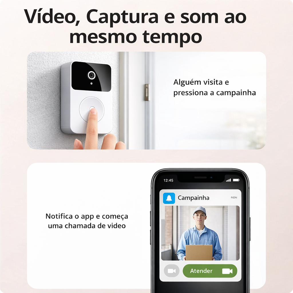 Campainha Com Câmera Vídeo s/Fio Wi-Fi HD conectada ao Celular